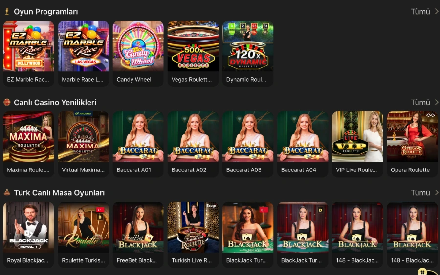 1king canlı casino menüsünde rulet, blackjack ve diğer masa kategorilerinin listesi