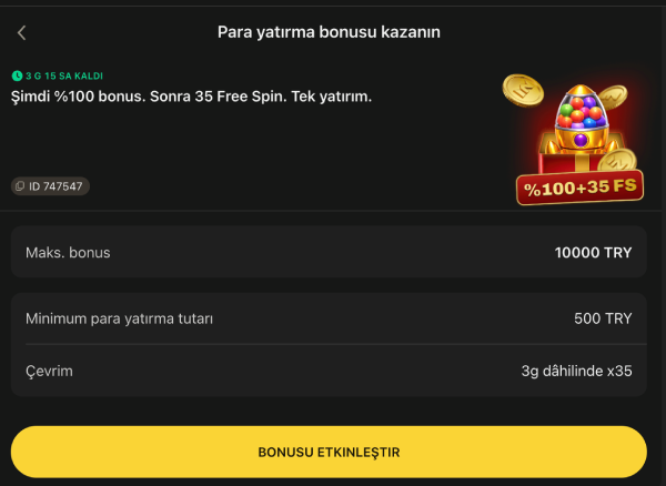 1king hoş geldin bonusu yatırım şartlarını gösteren detay ekranı