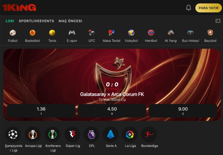 1king bet spor bahisleri lobisinde öne çıkan lig ve maçlar